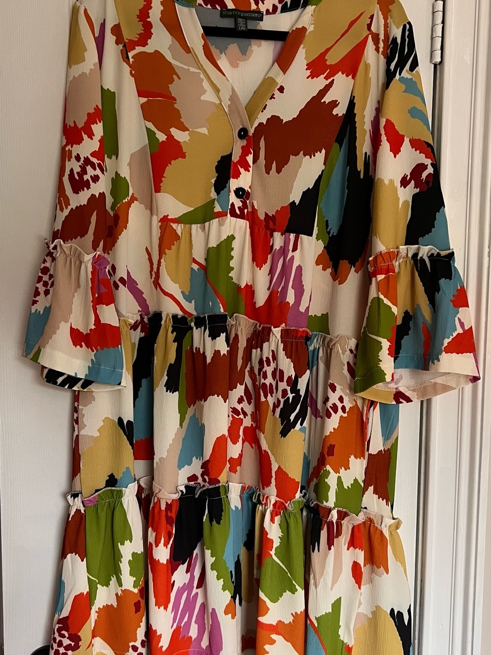 Colorful Abstract Print Tiered Dress - Multicolor